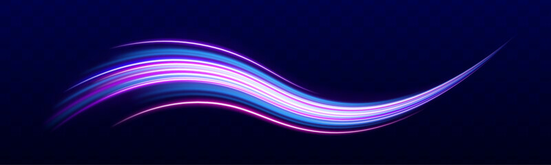 Light trails on road at night. Abstract futuristic neon background with glowing ascending lines. Racing cars dynamic flash effects city road with long exposure night ligh.	