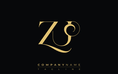 Fototapeta premium ZU Abstract Creative Jewelry Logo. A stylish logo featuring golden monogram initials in an elegant and modern typography, perfect for branding