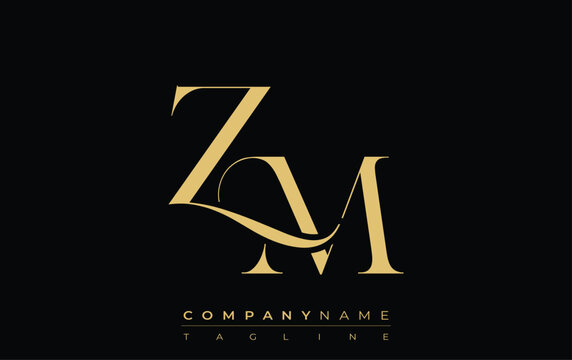 ZM Abstract Creative Jewelry Logo. A stylish logo featuring golden monogram initials in an elegant and modern typography, perfect for branding