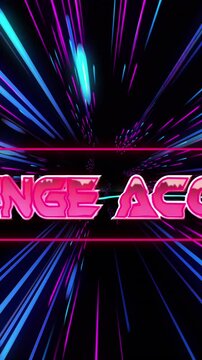 Animation of challenge accepted over pink and blue neon light trails