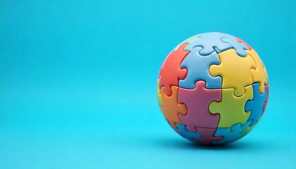 Colorful Puzzle Ball on Blue Background - Autism Awareness Concept, World Autism Awareness Day poster, created with generative ai