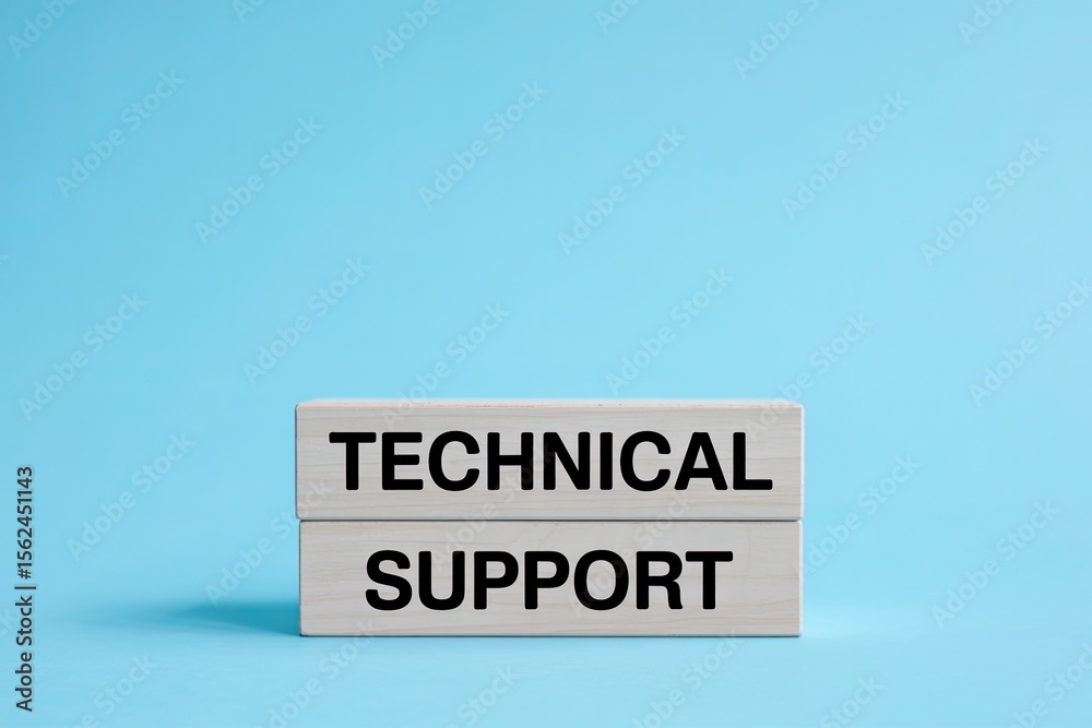 Fototapete wooden blocks stacked with the words technical support clearly printed in black text against a solid