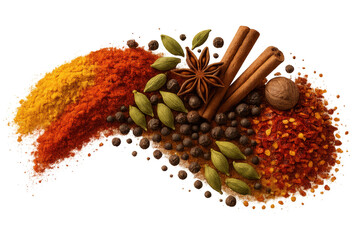 Assorted aromatic spices isolated on a transparent background for culinary use