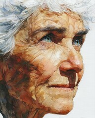Elderly woman's expressive portrait in artistic style.