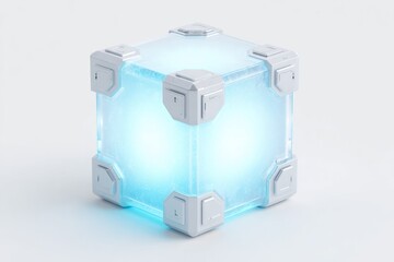 3d render of alien cube device hovering slightly above surface