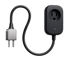 Un-grounded extension cord with a slim, flexible cable, suitable for reaching tight spaces in a minimalist living room.