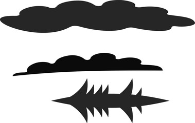 Black abstract cloud and arrowhead shape silhouettes on transparent background – bold minimal vector design elements for tattoo, sticker, logo, decoration, tribal pattern, or artistic illustration use