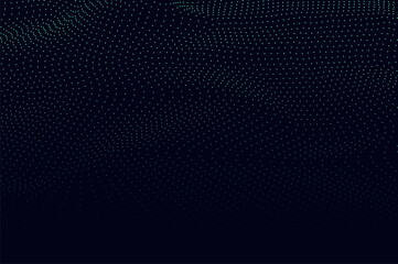 Mininalist Dynamic neon green particle wave line on dark blue abstract background. Abstract sound, data, tech visualization with copy space.