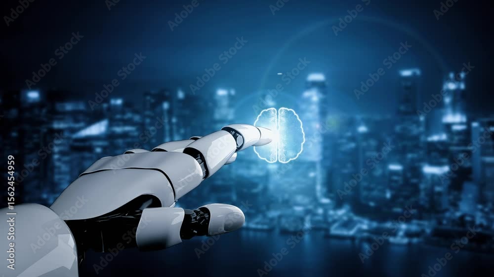 Poster futuristic robot artificial intelligence enlightening ai technology development and machine learning
