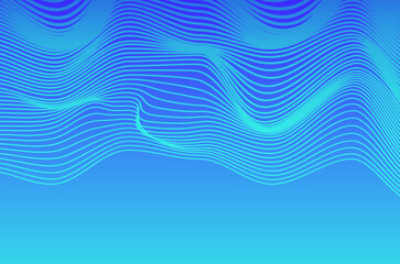 Dynamic line Blue neon wave stripes technology abstract background. Futuristic design with motion and depth effect and copy space.