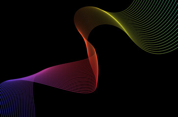 Abstract swirl stripes line colourful on black background. Luxury, bright and modern concept with copy space.