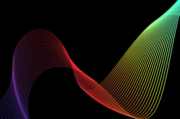 Abstract swirl stripes line colourful on black background. Luxury, bright and modern concept with copy space.