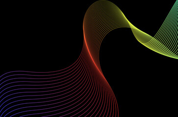 Abstract swirl stripes line colourful on black background. Luxury, bright and modern concept with copy space.