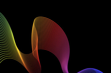 Abstract swirl stripes line colourful on black background. Luxury, bright and modern concept with copy space.
