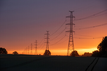 power lines at sunset
