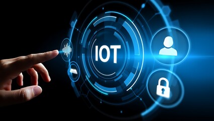 Internet of things technology concept represented by touch on digital interface icons