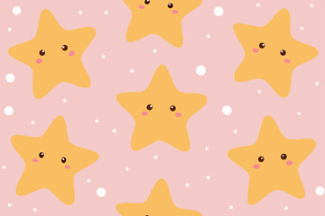 Obraz premium Adorable Kawaii Star Pattern Cute Yellow Stars on Pink Background