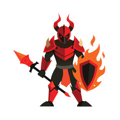 Lava knight with red hot armor and smoking blade drawn Vector illustration