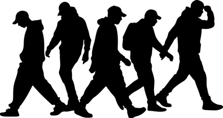Black silhouettes of people walking group