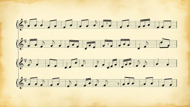 Vintage musical notation revealing historical depth, capturing melodic artistry through weathered manuscript and elegant handwritten musical symbols