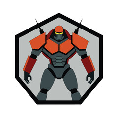 Mech soldier with shoulder cannon and wires in battle Vector illustration