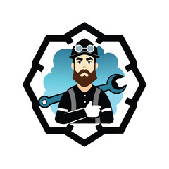 Mechanic fighter with spanner and engine smoke power Vector illustration