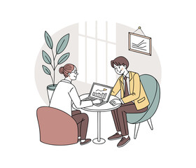 Realistic vector illustration of a financial planning session with an advisor and a client