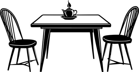 Dining table or tea table line art concept