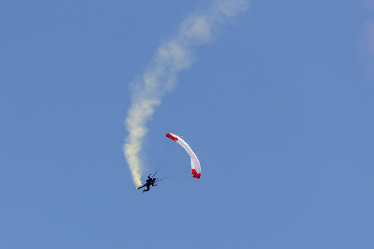 Spielberg, Austria: parachutist at a flight show at the Red Bull Ring Race track before the Austrian Grand Prix