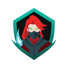 Red haired rogue with mask and glowing dagger ready Vector illustration