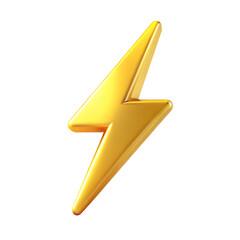 Golden lightning bolt symbol isolated on a transparent background
