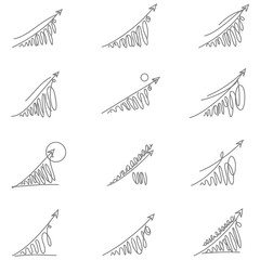 Hand drawn arrows and lines illustrating growth and progress for business and financial concepts on a white background