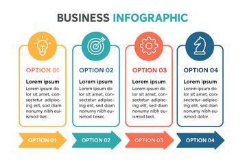 This Vector business infographic design template includes icons and features four distinct options or steps that can be utilized for various purposes
