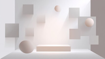 Minimalist geometric shapes in light-filled abstract space