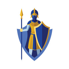 Royal guard with long spear and gold trimmed armor Vector illustration