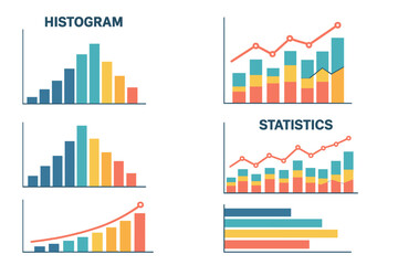 Vector set charting on dashboard, including histogram charts, business infographic template with  diagrams, statistic bars, line graphs and charts for presentation and finance report