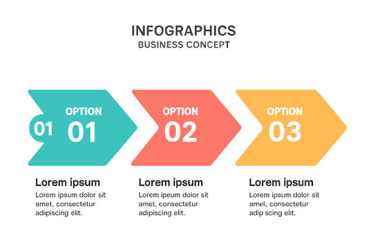 This infographic features a vector arrow design with three options or steps, ideal for business concepts and suitable for presentations, banners, workflow layouts, process diagrams, flow charts, and