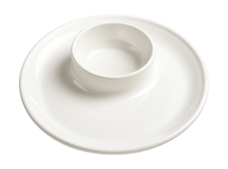 A ceramic chip and dip platter with a built-in bowl, perfect for nachos and salsa during a movie night at home.