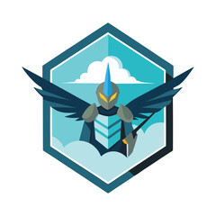 Sky knight with jet wings and spear in cloud battle Vector illustration