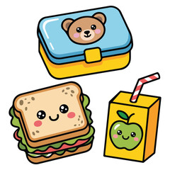 Childrens school lunch meal icons vector collection