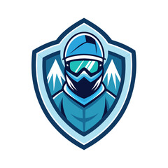 Snowboarder mascot with helmet and frost wind trail Vector illustration