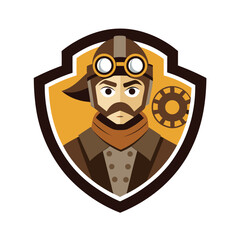 Steampunk pilot with brass goggles and propeller gear Vector illustration