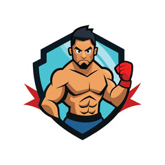 Street boxer with taped fists and sweat flying blow Vector illustration