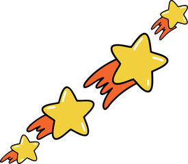 Shooting stars with trailing fiery tails vector illustration in simple cartoon style 