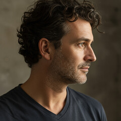 Obraz premium profile portrait of man with curly hair