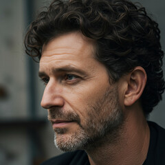 Obraz premium profile portrait of man with curly hair