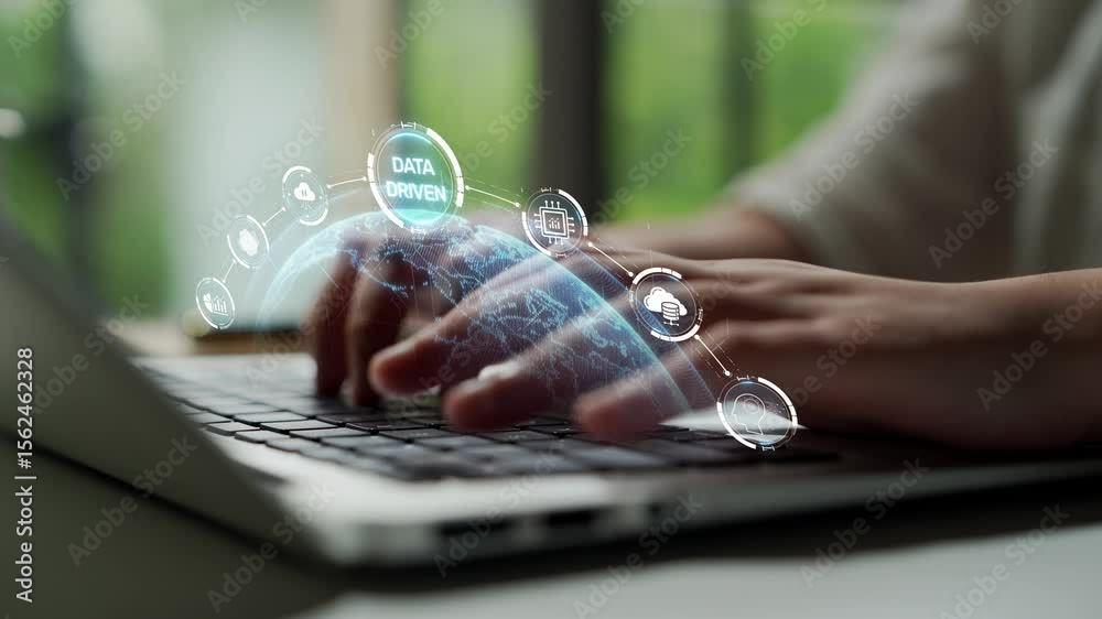 Poster data-driven decision-making empowers business through analytics, datum collection, and ai systems. d