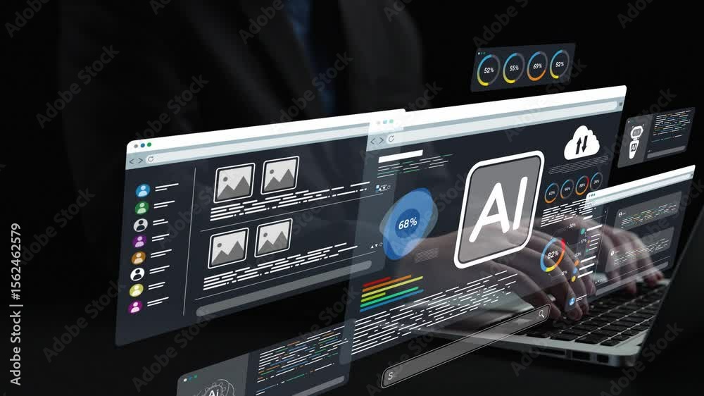 Poster ai assistant brain processor with llm technology, big data, machine learning, generative ai for busi