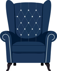 Dark blue armchair with tufted back and rolled arms vector illustration 