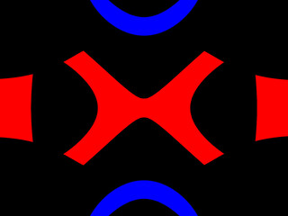 X shape cross marked, Red cross x icons symbol, jumping line, blue halve circle. symbol on black background